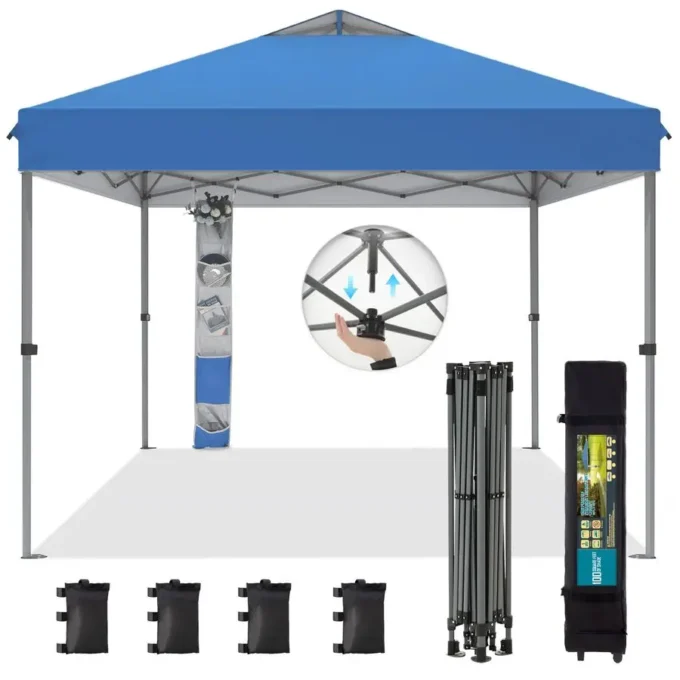 10x10 ft Pop Up Canopy Tent, 1Person Setup Instant Outdoor Canopy with Vented Top, Wheeled Carry Bag, 4 Ropes amp 4 Sandbag Ease