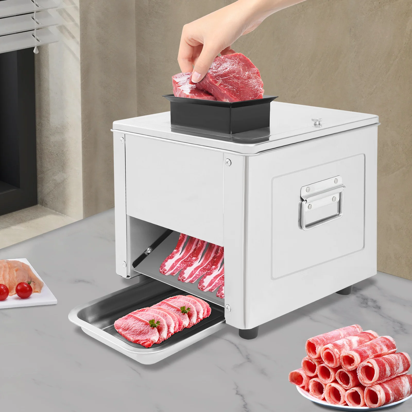 3.5mm Meat Cutter Silver Electric Meat Slicer Shredded Cutting Machine Homes Hotels Hotpot Restaurants