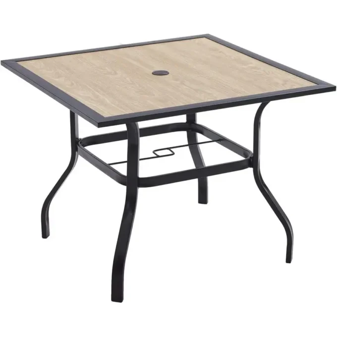 Outdoor Patio Metal Dining Table with Umbrella Hole Outdoor Patio Garden Furniture 4 Seats, Grey