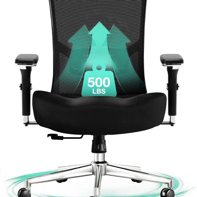 Big & Tall Office Chair 500lbs, Ergonomic Mesh Desk Chair with Adjustable Lumbar & 4D Armrests