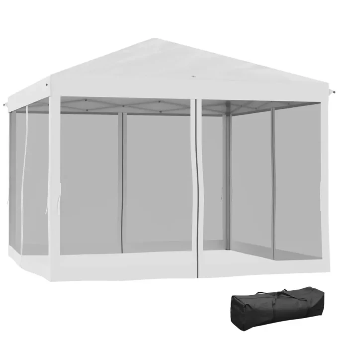 10 x 10 Pop Up Canopy Tent with Netting, Instant Gazebo, Screen House Room with Carry Bag, Height Adjustable, for Outdoor, Ease