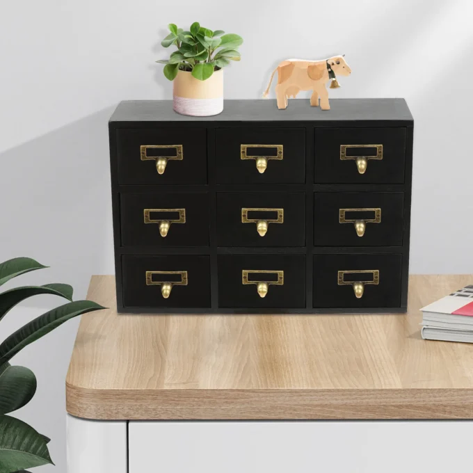 9 Drawers Tabletop Apothecary Chest & Cabinet Wooden Medicine Drawer Organizer Box for Living Room Dresser Kitchen