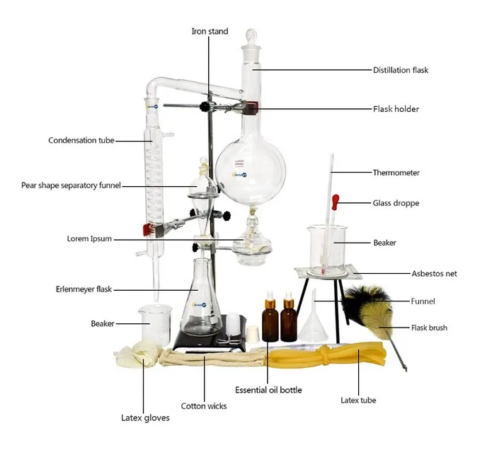 Assembly Clear Distillation Apparatus Kit High Borosilicate Glass Chemistry Lab Essential Oil Distilling Glasswa Alcohol Lamp - Image 2