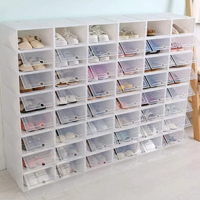 20PCS/24PCS Foldable Flip Shoe Boxes Set Shoe Rack Stackable Storage Container Plastic Clear Shoe Case Home Organizer 33*23*14cm