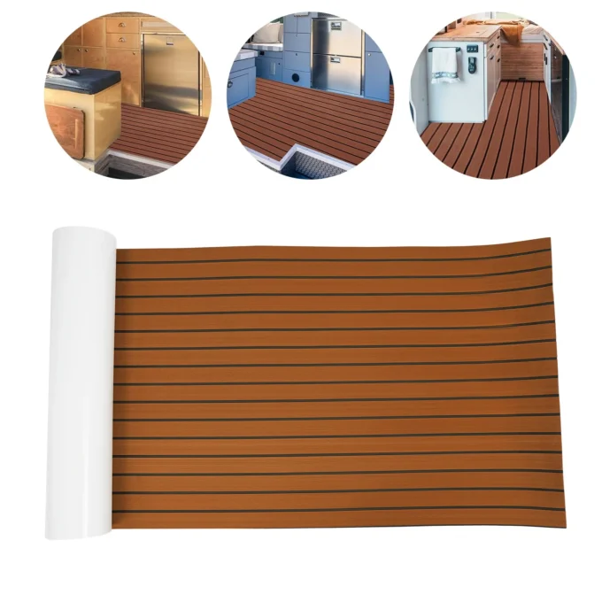 240x90cm EVA Foam Teak Floor Mat 6mm Thick Anti-Slip Self-Adhesive Pad Cuttable Waterproof Marine Carpet for Boat Deck RV Yacht