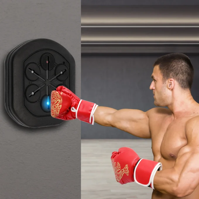 Intelligent Music Boxing Training Machine, Wall Mount Bluetooth Boxing Wall Target Punch Trainer w/Gloves&LED Light for Home Gym
