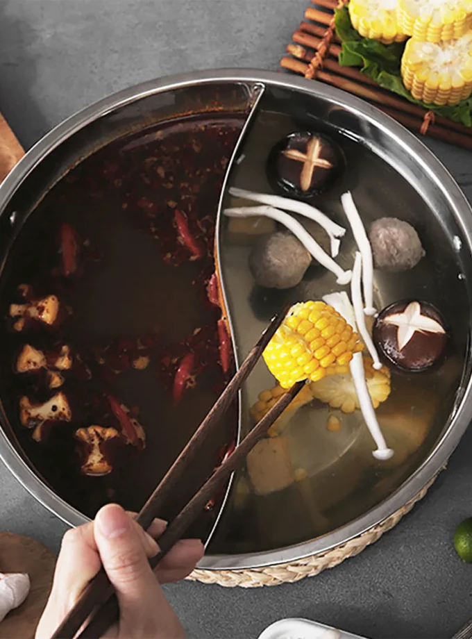 5L Silver Double-flavor Hot Pot Multifunctional Stainless Steel Hot Pot for Hotels Restaurants Homes