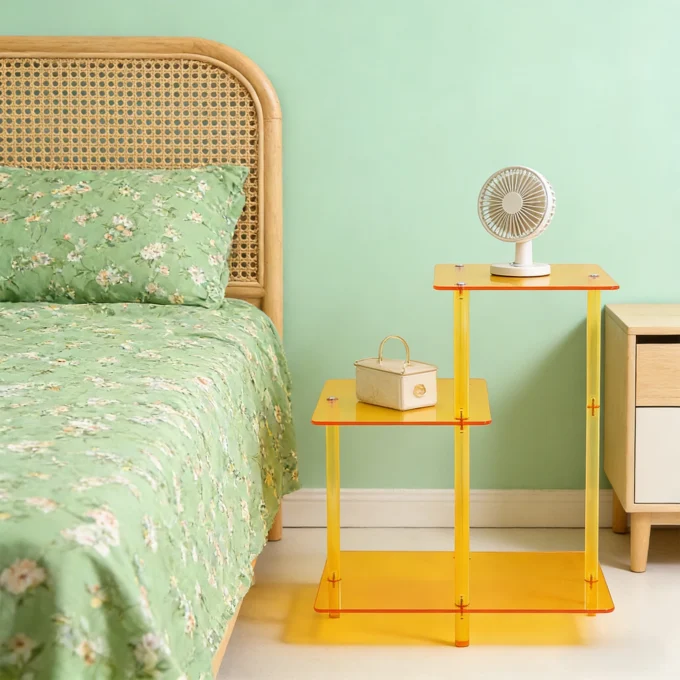 3 Tiers 43.2*25.4*59.7cm Orange Acrylic Side Table Small Bedside Table Living Room Office Bedroom