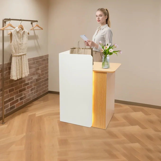 80*45*100cm Rectangular Floorstanding Reception Desk Modern Front Desk Reception Counter with Practical Handles/Rails