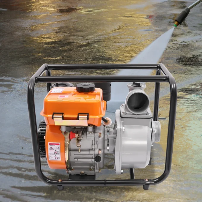 4-Stroke Hand-pull Start Water Pump 3 in Black&Orange Water Transfer Pump Diesel Water Pump with Large Inlet&Outlet