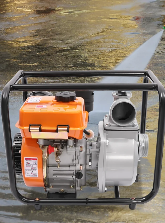 4-Stroke Hand-pull Start Water Pump 3 in Black&Orange Water Transfer Pump Diesel Water Pump with Large Inlet&Outlet