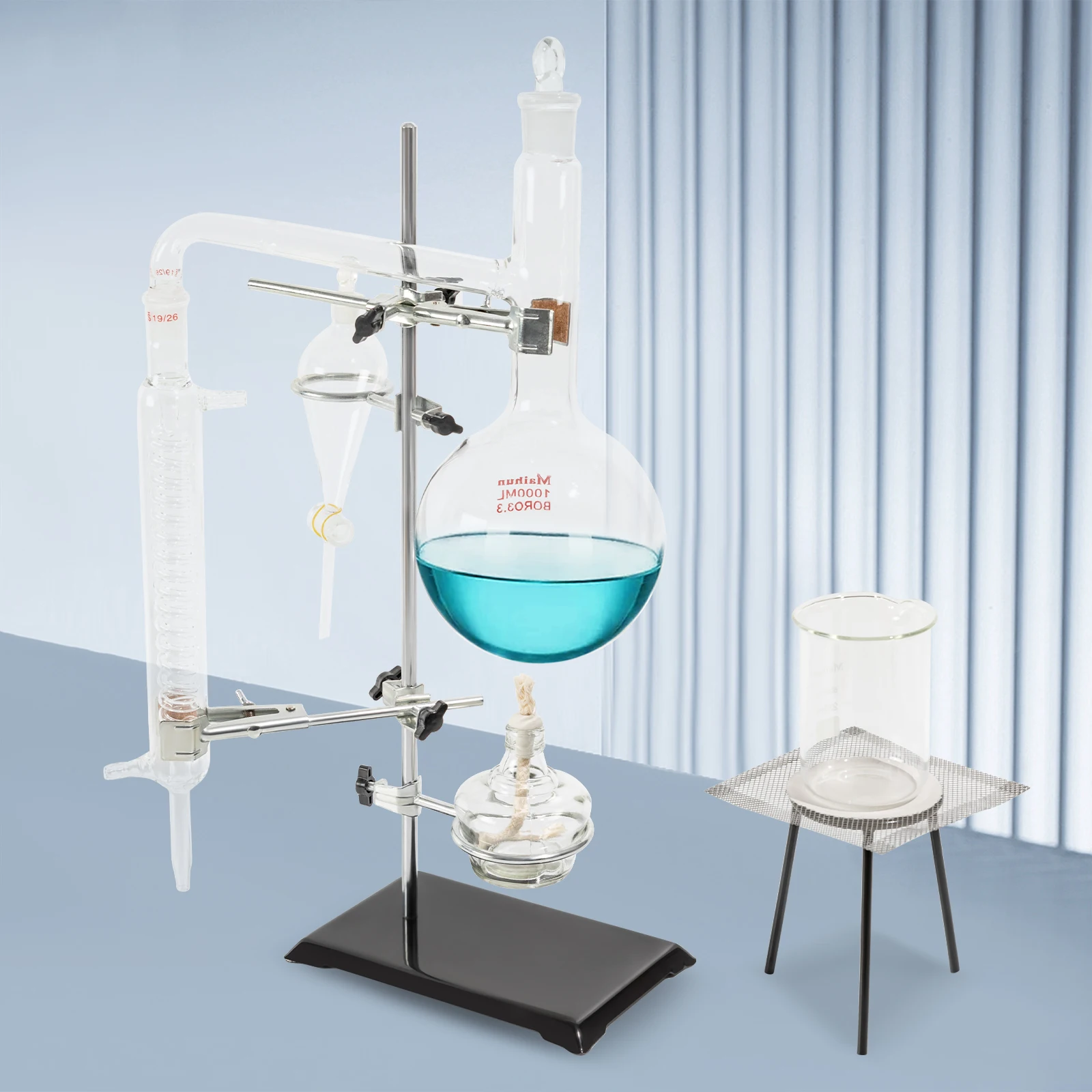 Assembly Clear Distillation Apparatus Kit High Borosilicate Glass Chemistry Lab Essential Oil Distilling Glasswa Alcohol Lamp - Image 3
