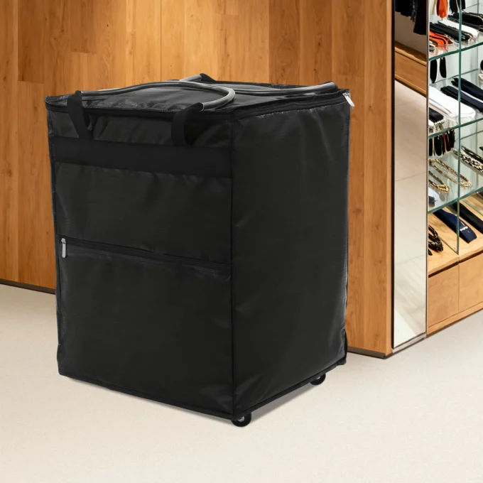 42*35.5*60cm Black Reusable Grocery Bag with Four Swivel Wheels Rolling Shopping Bag Foldable Shopping Trolley