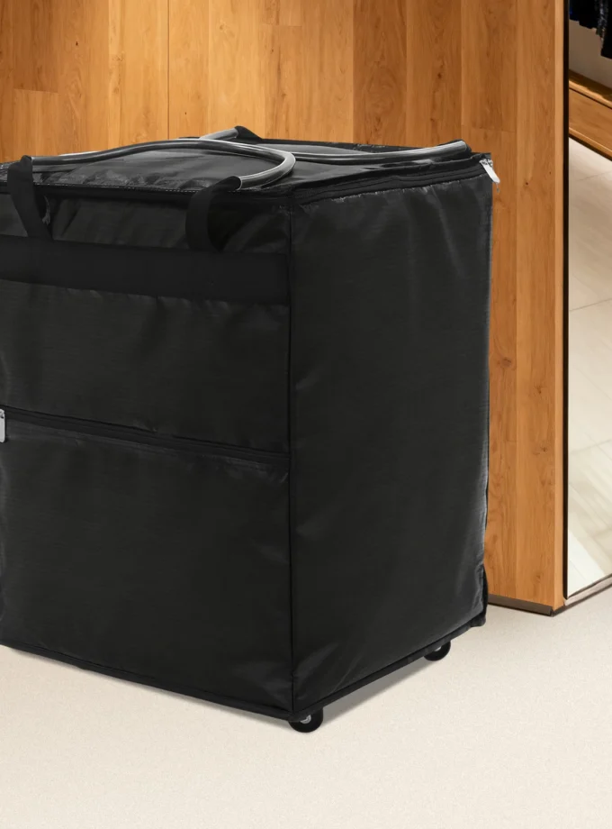 42*35.5*60cm Black Reusable Grocery Bag with Four Swivel Wheels Rolling Shopping Bag Foldable Shopping Trolley