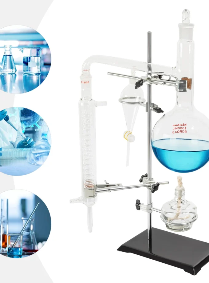 Assembly Clear Distillation Apparatus Kit High Borosilicate Glass Chemistry Lab Essential Oil Distilling Glasswa Alcohol Lamp