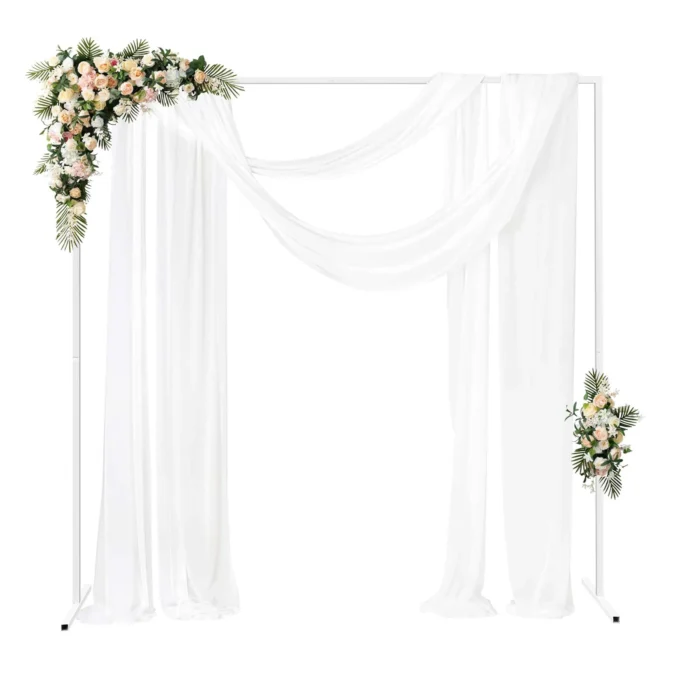 2x2m/6x6.6Ft Wedding Arch Stand, White Metal Square Garden Backdrop Frame, Height Adjustable Party Flower Balloon DIY Decor Rack