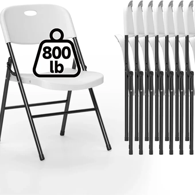 8 Pack Heavy Duty Folding Chair, 800 lbs, Portable Plastic Chair for Indoor Outdoor Events, Wedding, Party, Restaurant, White